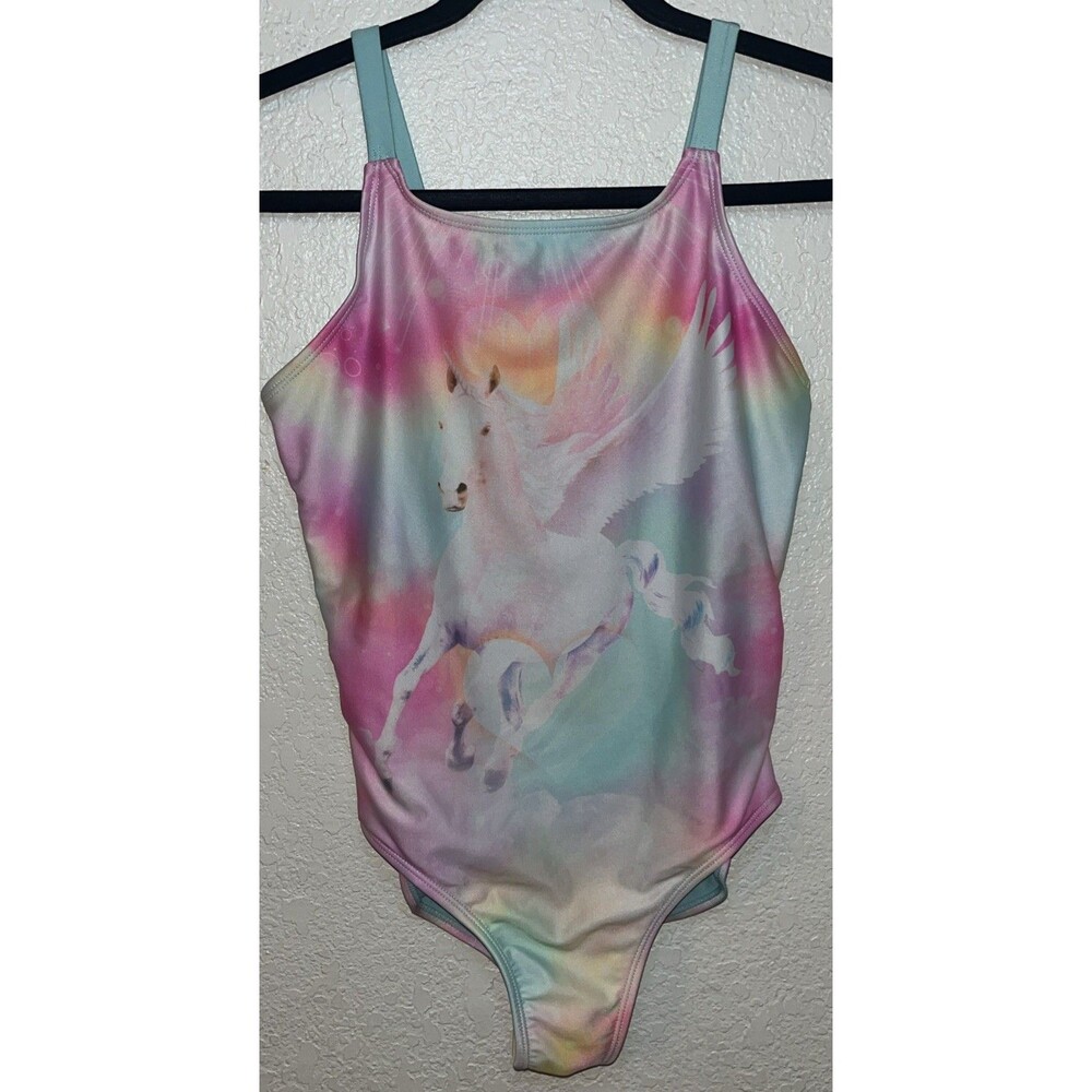 Wonder Nation One Piece Colorful Unicorn Bathing Suit Sz L 10-12 Plus